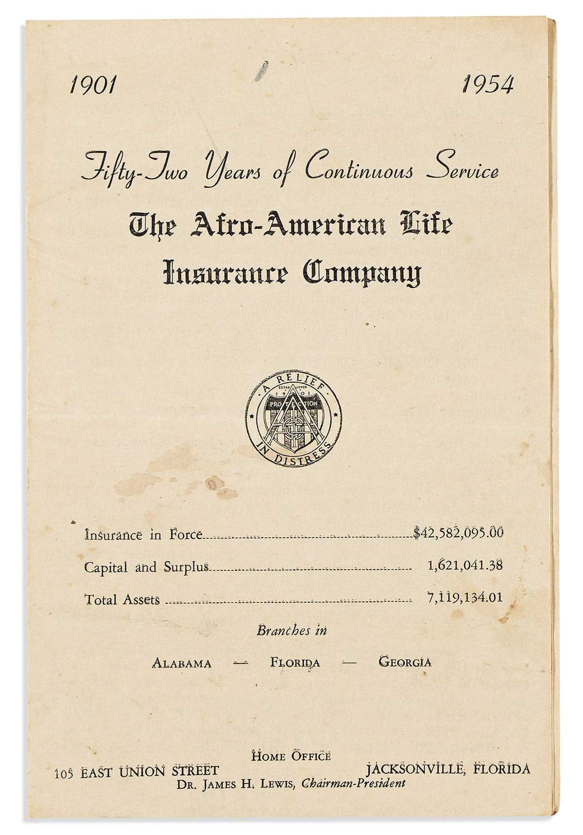 (BUSINESS--INSURANCE.) 1901-1954: Fifty-Two Years of Continuous Service. The Afro-American Life Insurance Company.